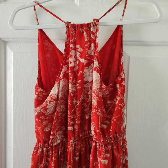 Lucky Brand Silk Red Floral Midi High Low Sun Dress Summer Dress - Size S - Picture 7 of 11